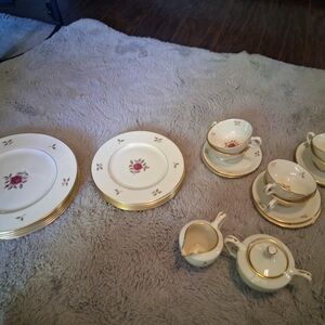 Lenox Rhodora P-471 Fine China Salad,Dinner Plate  Cup & Saucer Suger Cream